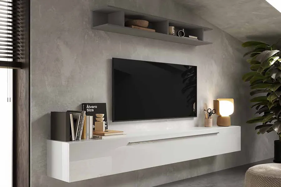 Zwevend tv-meubel Infinity - hoogglans wit