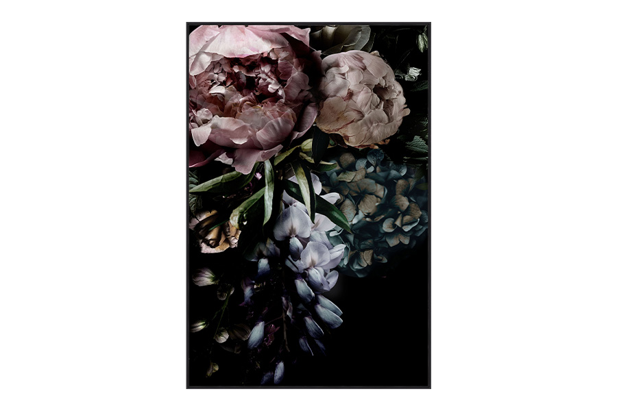 Schilderij bloemen - donker 1