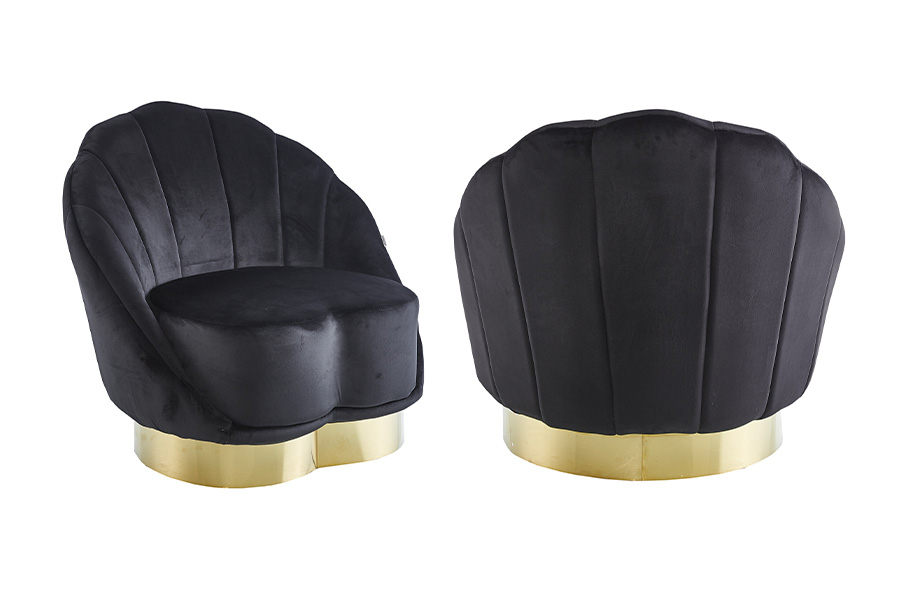 Schelp fauteuil Iona - velvet - zwart 3